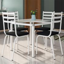 Conjunto De Mesa Tubular Malva Com 4 Cadeiras 118 Tampo De Vidro 75cm Branco Assento Preto Artefamol