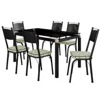 Conjunto De Mesa Tubular Malva Com 6 Cadeiras 151 Tampo De Vidro 140cm SF Preto Fosco Assento Cedro Artefamol