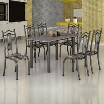 Conjunto de Mesa Uruguai 1,40m Tampo Granito com 6 Cadeiras 620/15 Madmelos Craquelado Dark / Folha