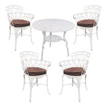 Conjunto de Mesa Viena 80cm com 4 Cadeiras e Almofadas para Jardim, Piscina e Área Externa