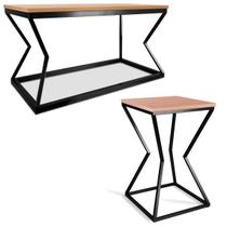 Conjunto de Mesas Canto Lateral e Centro Retangular Austria Industrial Aço MDF - Preta Jade Conjunto de Mesas Canto Lateral e Centro Retangular Austria Industrial Aço MDF - Preta Jade