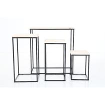Conjunto de Mesas Cubo Decorativo Preto Tampo Pinus Conjunto de Mesas Cubo Decorativo Preto Tampo Pinus
