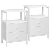 Conjunto de Mesas de Cabeceira LOAKEKEL HETS002WP 2 Gavetas de Tecido Branco Conjunto de Mesas de Cabeceira LOAKEKEL HETS002WP 2 Gavetas de Tecido Branco