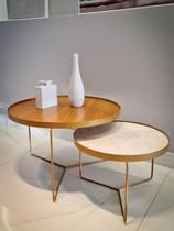 Conjunto de Mesas de Centro e Sala Giorno Ferro Dourado 70 e 50 Industrial MDF