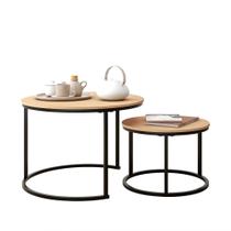 Conjunto de Mesas de Centro HOJINLINERO Empilháveis Preto e Teca 70x49 cm Conjunto de Mesas de Centro HOJINLINERO Empilháveis Preto e Teca 70x49 cm