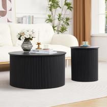 Conjunto de Mesas de Centro Redondas Aninhadas Fluted AVZEAR Preto Conjunto de Mesas de Centro Redondas Aninhadas Fluted AVZEAR Preto