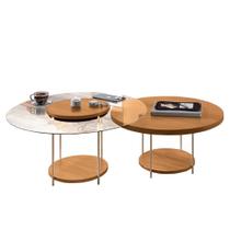 Conjunto de Mesas de Centro Sky com Tampo de Vidro e em MDF - HB Móveis