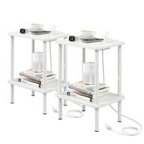 Conjunto de mesas finais Apicizon de 2 níveis com estação de carregamento USB branca Conjunto de mesas finais Apicizon de 2 níveis com estação de carregamento USB branca