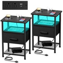 Conjunto de mesinhas de cabeceira LAKEMID com estação de carregamento e gaveta (pacote com 2) Conjunto de mesinhas de cabeceira LAKEMID com estação de carregamento e gaveta (pacote com 2)