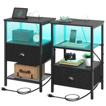 Conjunto de mesinhas de cabeceira Sthmec LED com carregamento preto Conjunto de mesinhas de cabeceira Sthmec LED com carregamento preto