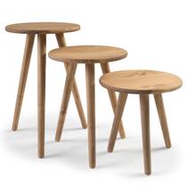 Conjunto de Mesinhas Redondas de Madeira Maciça Marrom Antique