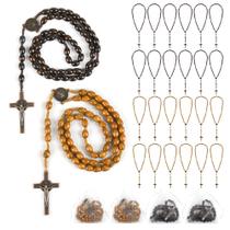Conjunto de miçangas de rosário Wonitain, 30 unidades de madeira com cruz de crucifixo