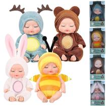 Conjunto de Mini Bonecas Bebê Xadothat 4 Peças com Roupas de Animais 10 cm