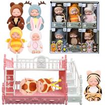 Conjunto de Mini Bonecas Bebê Xadothat 6 Peças com Roupas de Animais e Cama Conjunto de Mini Bonecas Bebê Xadothat 6 Peças com Roupas de Animais e Cama