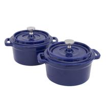 Conjunto de Mini Cocottes Flavehc 0,5 qt em Ferro Fundido Azul, Seguro para Forno Conjunto de Mini Cocottes Flavehc 0,5 qt em Ferro Fundido Azul, Seguro para Forno