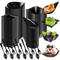 Conjunto de mini pratos de aperitivo Tessco 800 unidades com talheres pretos
