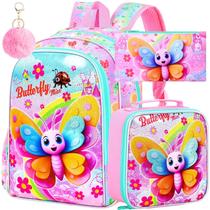 Conjunto de Mochila AGSDON para Meninas com Borboleta, 3 Peças, 16" Infantil com Lancheira Conjunto de Mochila AGSDON para Meninas com Borboleta, 3 Peças, 16" Infantil com Lancheira