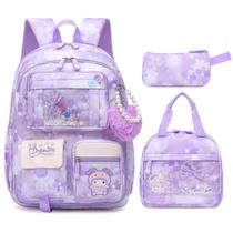 Conjunto de mochila escolar Alrisg Lovely Girls de 17 polegadas roxa