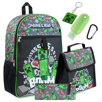 Conjunto de mochila escolar infantil Minecraft com lancheira e estojo de lápis