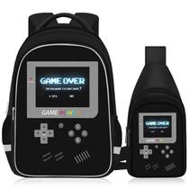 Conjunto de mochila escolar TILYTADLY Gamer Boys, 2 peças, 44x14x30cm Conjunto de mochila escolar TILYTADLY Gamer Boys, 2 peças, 44x14x30cm