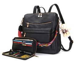 Conjunto de Mochila Feminina Soperwillton 2 Peças - Couro PU Conjunto de Mochila Feminina Soperwillton 2 Peças - Couro PU