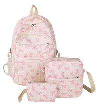 Conjunto de mochila TOWGOU Coquette Bow, 3 peças para meninas, nylon, branco, rosa
