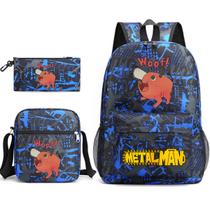 Conjunto de mochilas, 3 peças, motosserras, Mans Anime School, nylon, 32x13x45cm