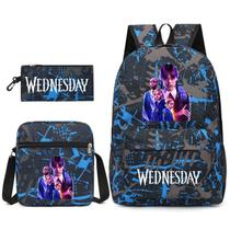 Conjunto de mochilas às quartas-feiras, Anime School, 3 unidades com bolsa de ombro Conjunto de mochilas às quartas-feiras, Anime School, 3 unidades com bolsa de ombro