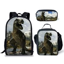 Conjunto de mochilas: bolsa casual Fierce Dinosaur para crianças, 3 peças Conjunto de mochilas: bolsa casual Fierce Dinosaur para crianças, 3 peças