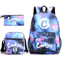 Conjunto de mochilas Cookies Anime School, 3 unidades com bolsa de ombro Conjunto de mochilas Cookies Anime School, 3 unidades com bolsa de ombro