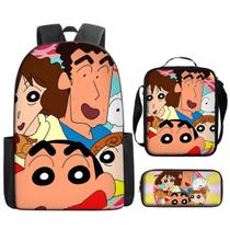 Conjunto de mochilas Crayons Shins chans Cartoon Kids School 3 unidades