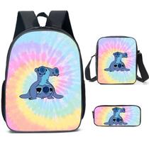 Conjunto de mochilas de poliéster casual Stitch para adolescentes, 3 peças