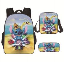 Conjunto de mochilas de poliéster casual Stitch para adolescentes, 3 peças