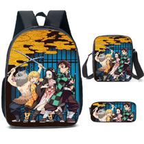 Conjunto de mochilas Demons Slayers Anime School, 3 unidades com Shoul Conjunto de mochilas Demons Slayers Anime School, 3 unidades com Shoul