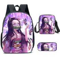 Conjunto de mochilas Demons Slayers Anime School, 3 unidades com Shoul Conjunto de mochilas Demons Slayers Anime School, 3 unidades com Shoul