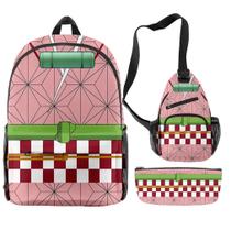 Conjunto de mochilas Demons Slayers com impressão 3D para crianças e escolas, 3 unidades Conjunto de mochilas Demons Slayers com impressão 3D para crianças e escolas, 3 unidades