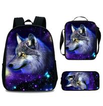 Conjunto de mochilas escolares 3D Wolf 3 peças para estudantes Conjunto de mochilas escolares 3D Wolf 3 peças para estudantes