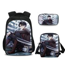 Conjunto de mochilas escolares Attacks Titans Levi, 3 unidades para crianças