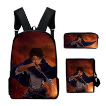 Conjunto de mochilas escolares Attacks Titans Levi, 3 unidades para crianças
