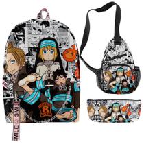 Conjunto de mochilas escolares: mochila Fire Force, bolsa de lápis Messenger