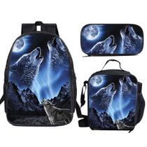 Conjunto de mochilas escolares Night Wolf de 3 peças para crianças