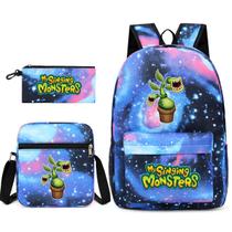 Conjunto de mochilas escolares Singings Monsters, 3 unidades para crianças Conjunto de mochilas escolares Singings Monsters, 3 unidades para crianças