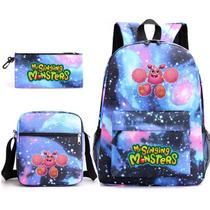Conjunto de mochilas escolares Singings Monsters, 3 unidades para crianças Conjunto de mochilas escolares Singings Monsters, 3 unidades para crianças
