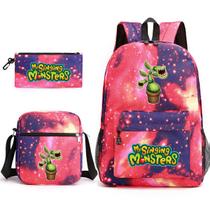 Conjunto de mochilas escolares Singings Monsters, 3 unidades para crianças Conjunto de mochilas escolares Singings Monsters, 3 unidades para crianças