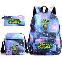 Conjunto de mochilas escolares Singings Monsters, 3 unidades para crianças Conjunto de mochilas escolares Singings Monsters, 3 unidades para crianças