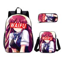 Conjunto de mochilas escolares Waifus Anime, 3 peças, mochila de 17 polegadas