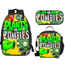 Conjunto de mochilas escolares Zombies Plants, 3 unidades com bolsa de ombro
