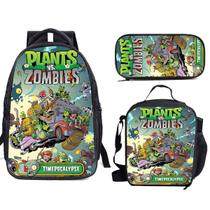 Conjunto de mochilas escolares Zombies Plants, 3 unidades com bolsa de ombro