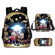 Conjunto de mochilas Gravitys Falls School, 3 peças para crianças, poliéster