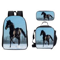 Conjunto de mochilas Horse Anime, 3 peças para crianças, mochila escolar da Gi